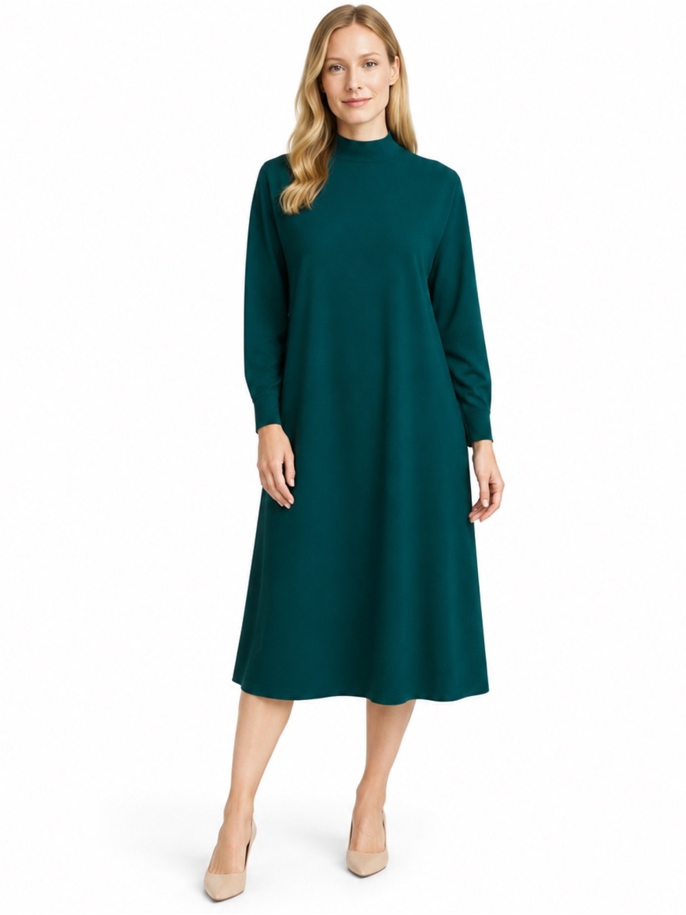 Maison Margiela Dress Designer Minimalist Mock Neck Midi Teal Dark Green  Medium